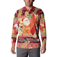 Hawaii Santa Mele Kalikimaka Button Sweatshirt Tropical Puakenikeni Lei with Polynesian Tribal Pattern - Polynesian Pride