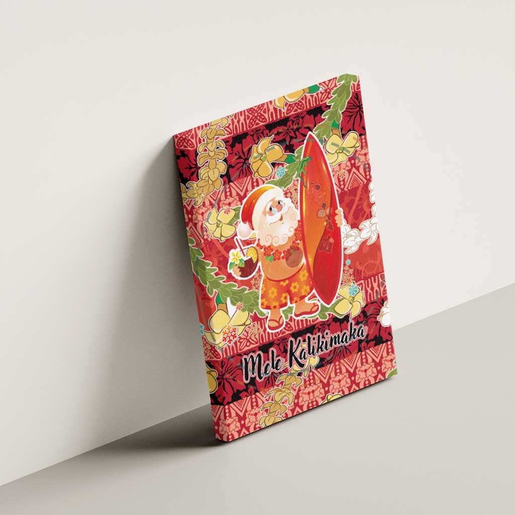 Hawaii Santa Mele Kalikimaka Canvas Wall Art Tropical Puakenikeni Lei with Polynesian Tribal Pattern - Polynesian Pride