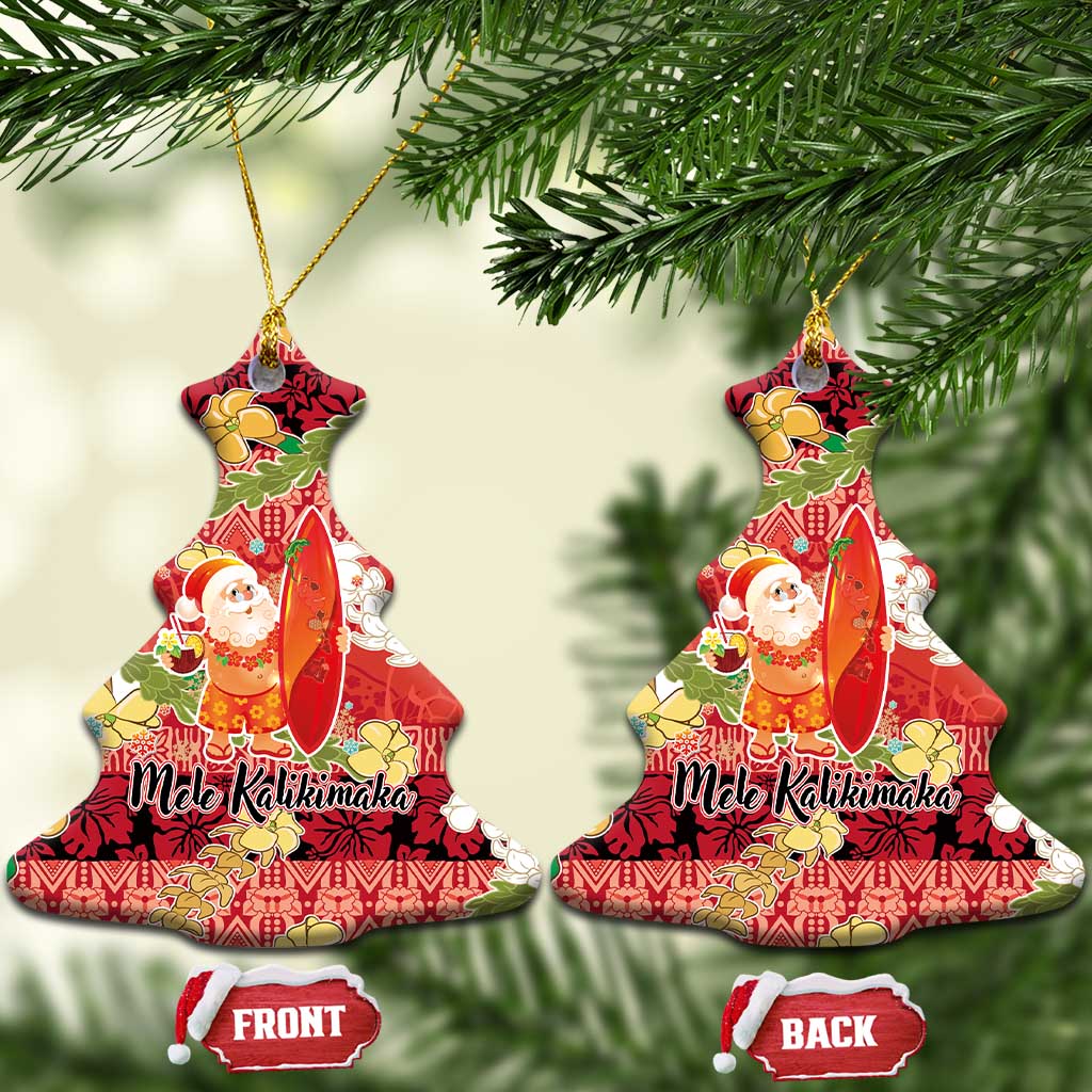Hawaii Santa Mele Kalikimaka Ceramic Ornament Tropical Puakenikeni Lei with Polynesian Tribal Pattern - Polynesian Pride