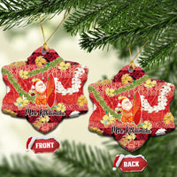 Hawaii Santa Mele Kalikimaka Ceramic Ornament Tropical Puakenikeni Lei with Polynesian Tribal Pattern - Polynesian Pride