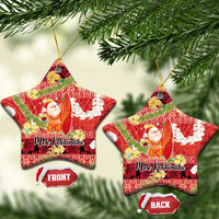 Hawaii Santa Mele Kalikimaka Ceramic Ornament Tropical Puakenikeni Lei with Polynesian Tribal Pattern - Polynesian Pride