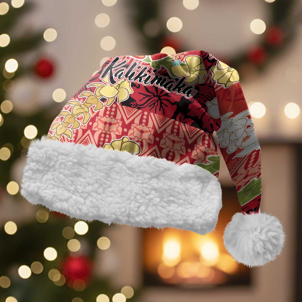 Hawaii Santa Mele Kalikimaka Christmas Santa Hat Tropical Puakenikeni Lei with Polynesian Tribal Pattern - Polynesian Pride
