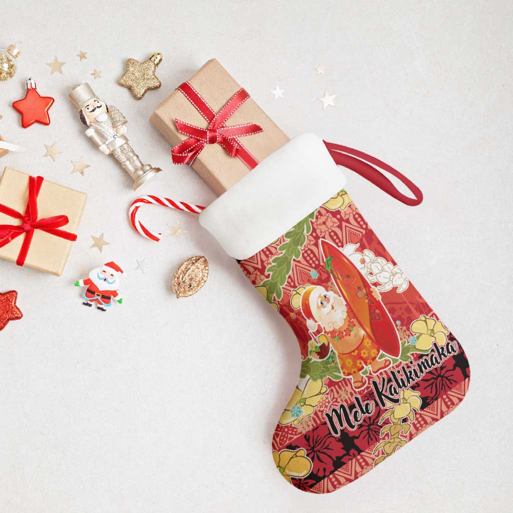 Hawaii Santa Mele Kalikimaka Christmas Stocking Tropical Puakenikeni Lei with Polynesian Tribal Pattern - Polynesian Pride