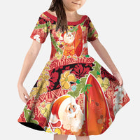 Hawaii Santa Mele Kalikimaka Family Matching Off The Shoulder Long Sleeve Dress and Hawaiian Shirt Tropical Puakenikeni Lei with Polynesian Tribal Pattern - Polynesian Pride