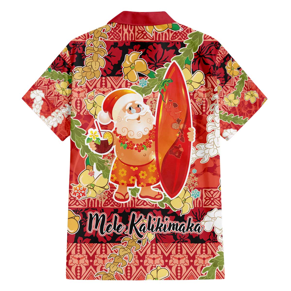 Hawaii Santa Mele Kalikimaka Family Matching Off The Shoulder Long Sleeve Dress and Hawaiian Shirt Tropical Puakenikeni Lei with Polynesian Tribal Pattern - Polynesian Pride
