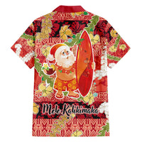 Hawaii Santa Mele Kalikimaka Family Matching Off Shoulder Maxi Dress and Hawaiian Shirt Tropical Puakenikeni Lei with Polynesian Tribal Pattern - Polynesian Pride