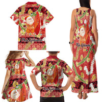 Hawaii Santa Mele Kalikimaka Family Matching Tank Maxi Dress and Hawaiian Shirt Tropical Puakenikeni Lei with Polynesian Tribal Pattern - Polynesian Pride