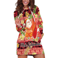 Hawaii Santa Mele Kalikimaka Hoodie Dress Tropical Puakenikeni Lei with Polynesian Tribal Pattern - Polynesian Pride
