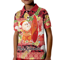 Hawaii Santa Mele Kalikimaka Kid Polo Shirt Tropical Puakenikeni Lei with Polynesian Tribal Pattern - Polynesian Pride