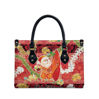 Hawaii Santa Mele Kalikimaka Leather Bag Tropical Puakenikeni Lei with Polynesian Tribal Pattern - Polynesian Pride