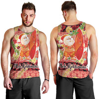 Hawaii Santa Mele Kalikimaka Men Tank Top Tropical Puakenikeni Lei with Polynesian Tribal Pattern - Polynesian Pride