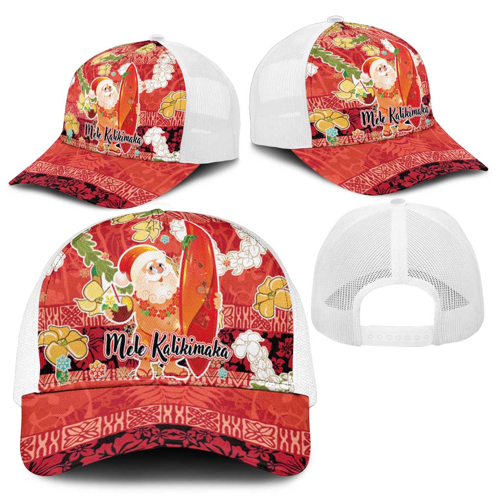 Hawaii Santa Mele Kalikimaka Mesh Trucker Cap Tropical Puakenikeni Lei with Polynesian Tribal Pattern - Polynesian Pride