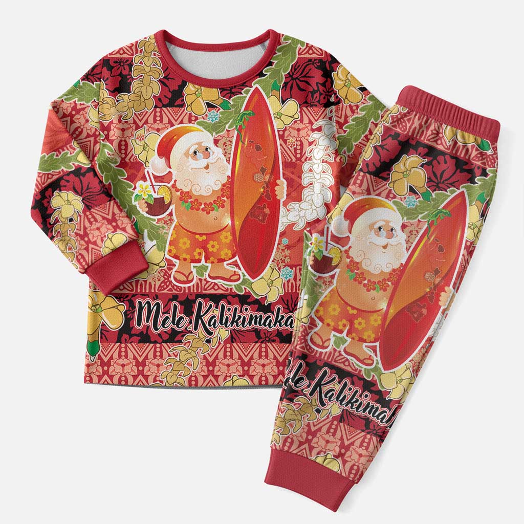 Hawaii Santa Mele Kalikimaka Christmas Pajama Set Tropical Puakenikeni Lei with Polynesian Tribal Pattern - Polynesian Pride