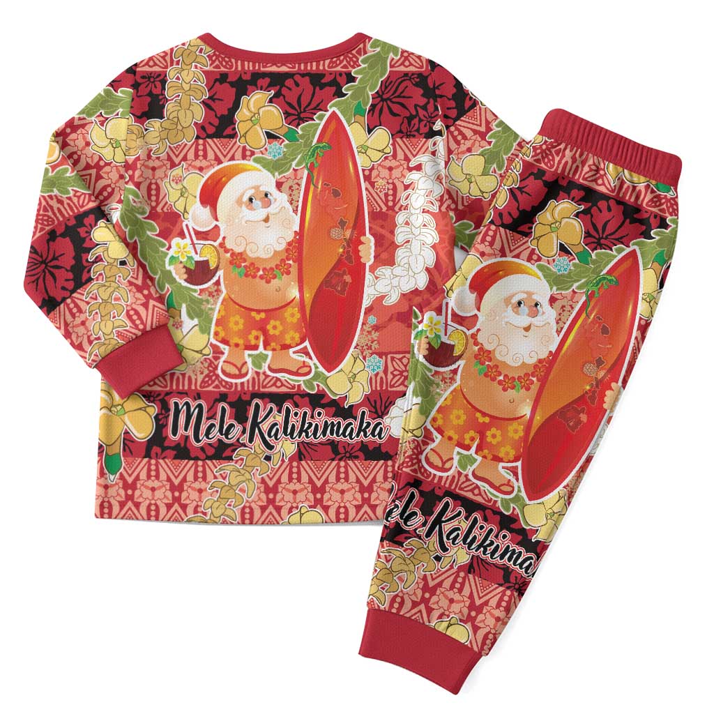 Hawaii Santa Mele Kalikimaka Christmas Pajama Set Tropical Puakenikeni Lei with Polynesian Tribal Pattern - Polynesian Pride