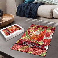 Hawaii Santa Mele Kalikimaka Puzzle Tropical Puakenikeni Lei with Polynesian Tribal Pattern - Polynesian Pride