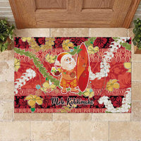 Hawaii Santa Mele Kalikimaka Rubber Doormat Tropical Puakenikeni Lei with Polynesian Tribal Pattern - Polynesian Pride