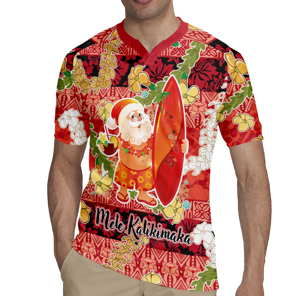 Hawaii Santa Mele Kalikimaka Rugby Jersey Tropical Puakenikeni Lei with Polynesian Tribal Pattern - Polynesian Pride