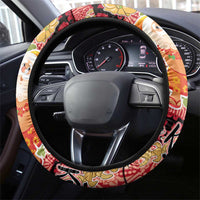 Hawaii Santa Mele Kalikimaka Steering Wheel Cover Tropical Puakenikeni Lei with Polynesian Tribal Pattern - Polynesian Pride