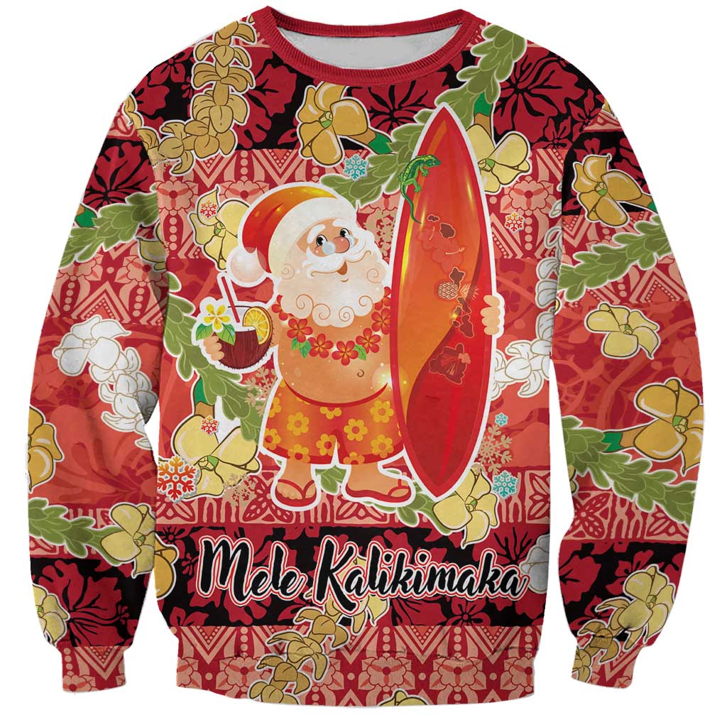 Hawaii Santa Mele Kalikimaka Sweatshirt Tropical Puakenikeni Lei with Polynesian Tribal Pattern - Polynesian Pride