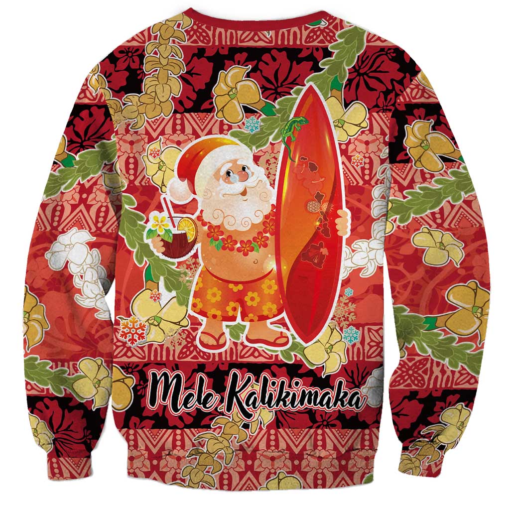 Hawaii Santa Mele Kalikimaka Sweatshirt Tropical Puakenikeni Lei with Polynesian Tribal Pattern - Polynesian Pride