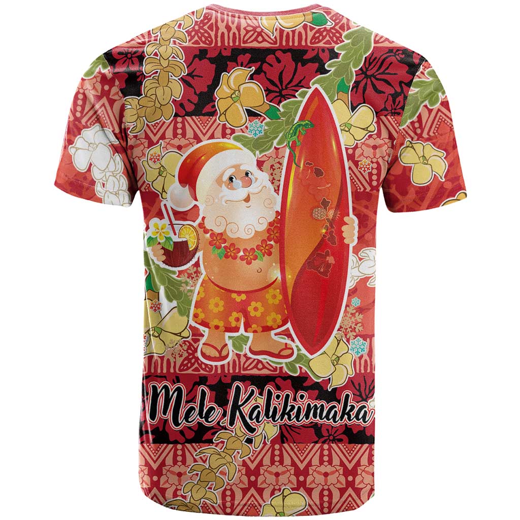 Hawaii Santa Mele Kalikimaka T Shirt Tropical Puakenikeni Lei with Polynesian Tribal Pattern - Polynesian Pride