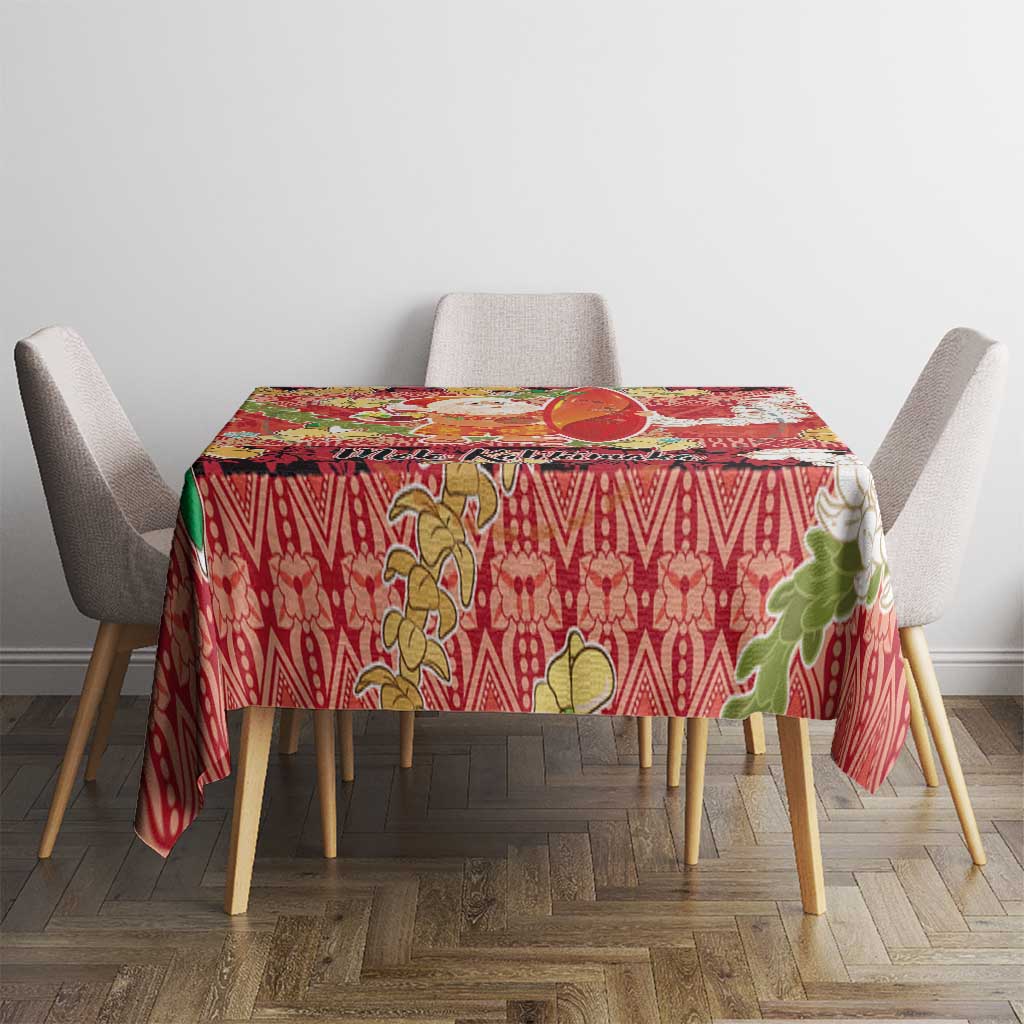Hawaii Santa Mele Kalikimaka Tablecloth Tropical Puakenikeni Lei with Polynesian Tribal Pattern - Polynesian Pride
