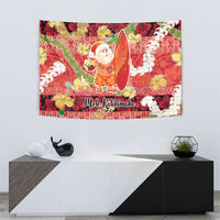 Hawaii Santa Mele Kalikimaka Tapestry Tropical Puakenikeni Lei with Polynesian Tribal Pattern - Polynesian Pride