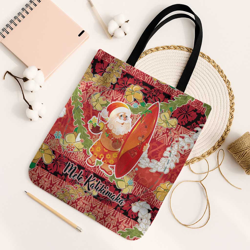 Hawaii Santa Mele Kalikimaka Tote Bag Tropical Puakenikeni Lei with Polynesian Tribal Pattern - Polynesian Pride