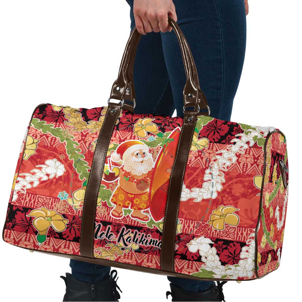 Hawaii Santa Mele Kalikimaka Travel Bag Tropical Puakenikeni Lei with Polynesian Tribal Pattern - Polynesian Pride