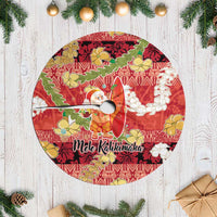 Hawaii Santa Mele Kalikimaka Tree Skirt Tropical Puakenikeni Lei with Polynesian Tribal Pattern - Polynesian Pride