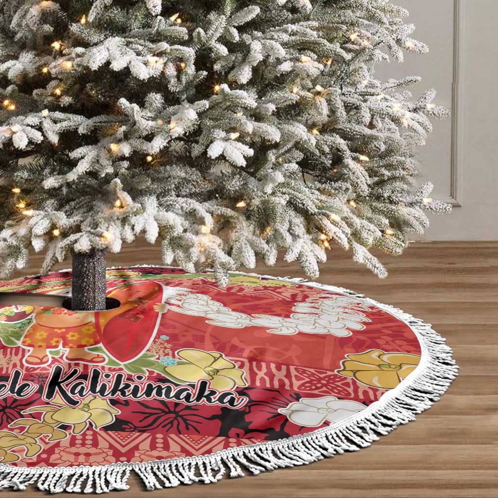 Hawaii Santa Mele Kalikimaka Tree Skirt Tropical Puakenikeni Lei with Polynesian Tribal Pattern - Polynesian Pride