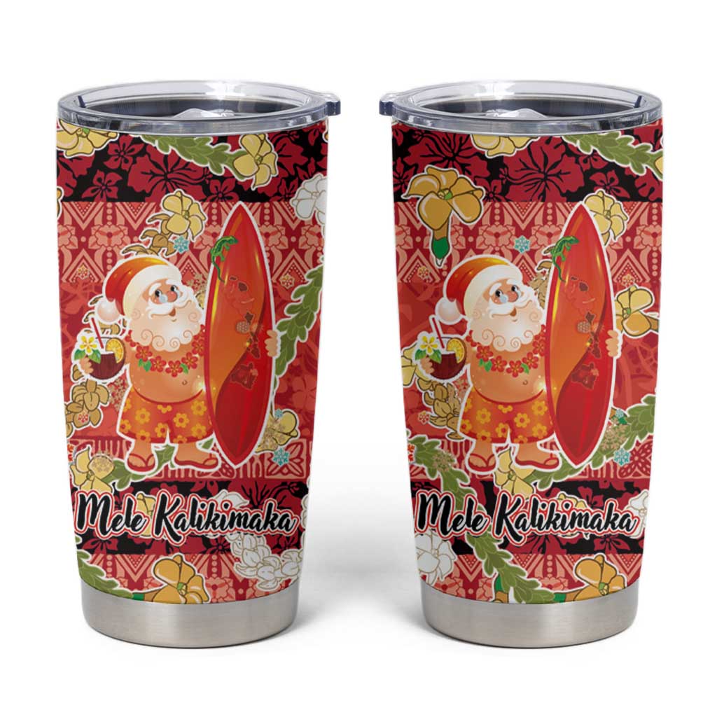 Hawaii Santa Mele Kalikimaka Tumbler Cup Tropical Puakenikeni Lei with Polynesian Tribal Pattern - Polynesian Pride