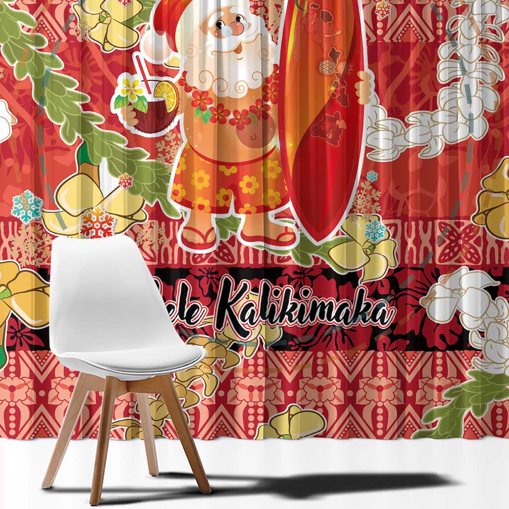 Hawaii Santa Mele Kalikimaka Window Curtain Tropical Puakenikeni Lei with Polynesian Tribal Pattern - Polynesian Pride