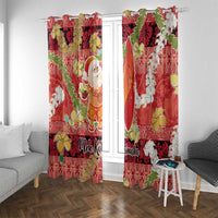Hawaii Santa Mele Kalikimaka Window Curtain Tropical Puakenikeni Lei with Polynesian Tribal Pattern - Polynesian Pride