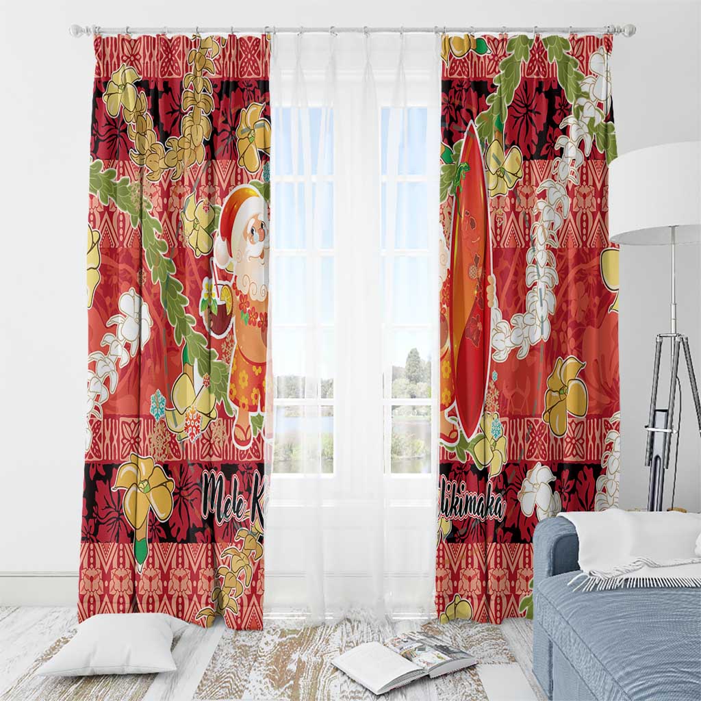 Hawaii Santa Mele Kalikimaka Window Curtain Tropical Puakenikeni Lei with Polynesian Tribal Pattern - Polynesian Pride