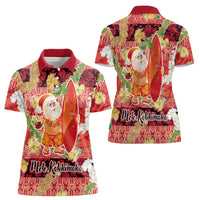 Hawaii Santa Mele Kalikimaka Women Polo Shirt Tropical Puakenikeni Lei with Polynesian Tribal Pattern LT03 - Polynesian Pride