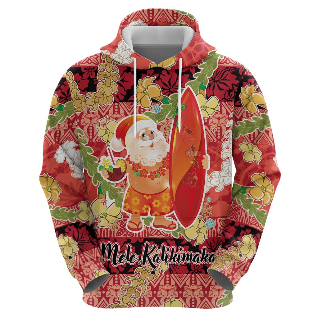 Hawaii Santa Mele Kalikimaka Zip Hoodie Tropical Puakenikeni Lei with Polynesian Tribal Pattern - Polynesian Pride
