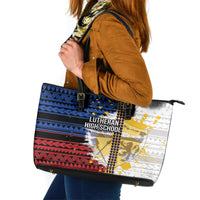 Hawaii Lutheran High School Leather Tote Bag Kakau Pattern Splash Style LT03 Red - Polynesian Pride