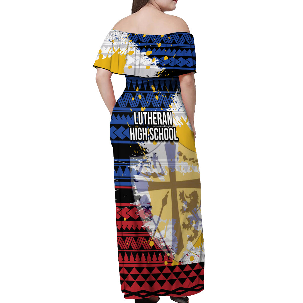Hawaii Lutheran High School Off Shoulder Maxi Dress Kakau Pattern Splash Style LT03 - Polynesian Pride