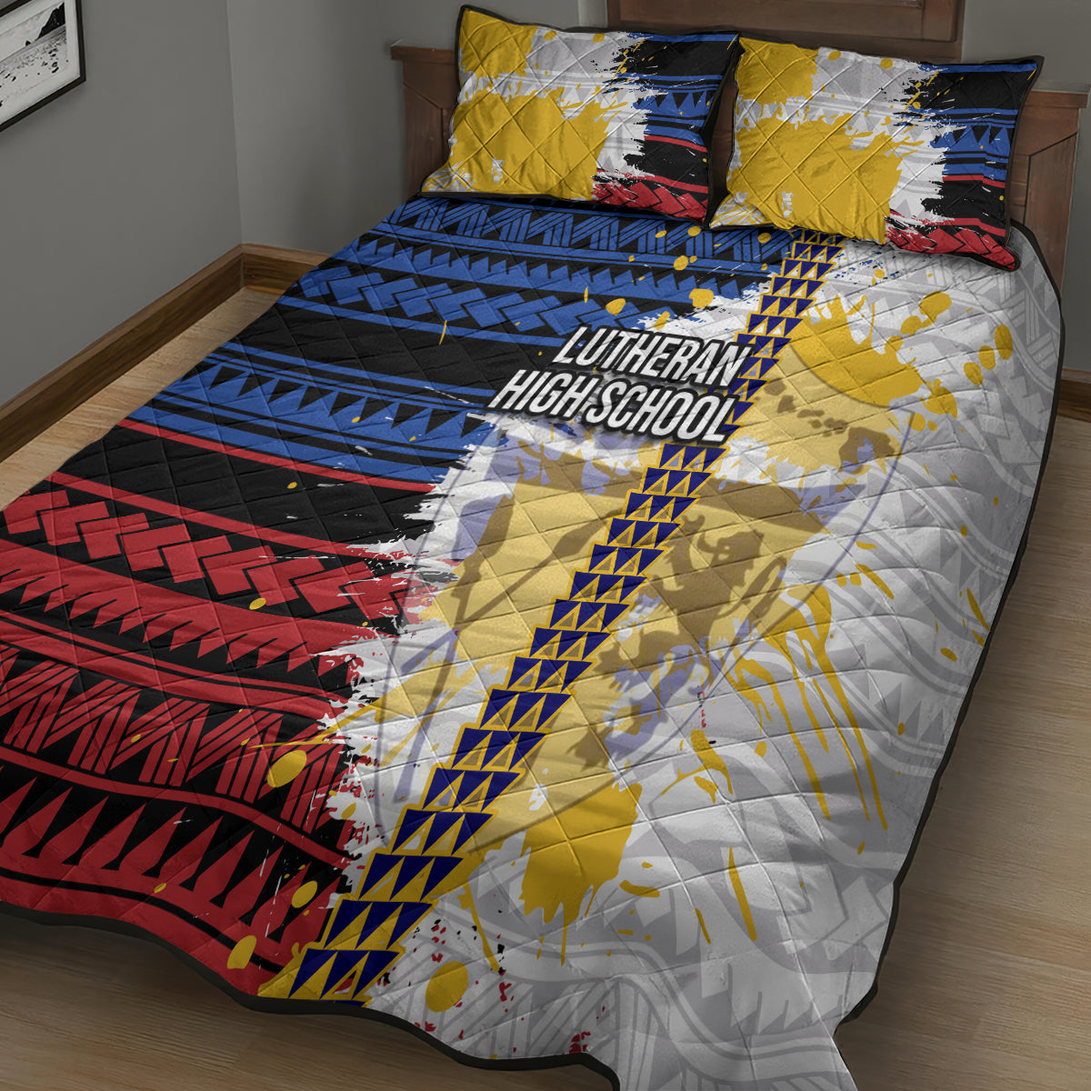Hawaii Lutheran High School Quilt Bed Set Kakau Pattern Splash Style LT03 - Polynesian Pride
