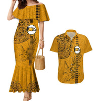 Nanakuli High and Intermediate School Couples Matching Mermaid Dress and Hawaiian Shirt Tribal Kakau Pattern LT03 Yellow - Polynesian Pride