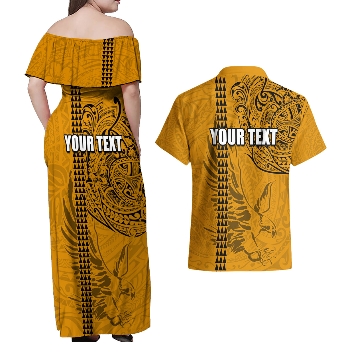 Nanakuli High and Intermediate School Couples Matching Off Shoulder Maxi Dress and Hawaiian Shirt Tribal Kakau Pattern LT03 - Polynesian Pride