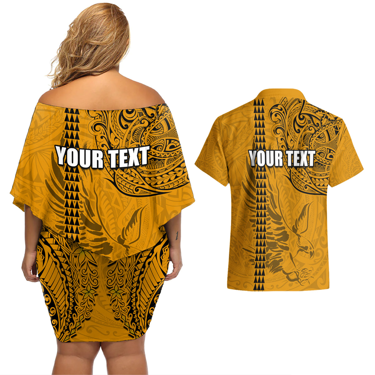Nanakuli High and Intermediate School Couples Matching Off Shoulder Short Dress and Hawaiian Shirt Tribal Kakau Pattern LT03 - Polynesian Pride