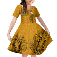 Nanakuli High and Intermediate School Family Matching Off Shoulder Maxi Dress and Hawaiian Shirt Tribal Kakau Pattern LT03 Daughter's Dress Yellow - Polynesian Pride