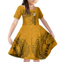 Nanakuli High and Intermediate School Family Matching Short Sleeve Bodycon Dress and Hawaiian Shirt Tribal Kakau Pattern LT03 Daughter's Dress Yellow - Polynesian Pride