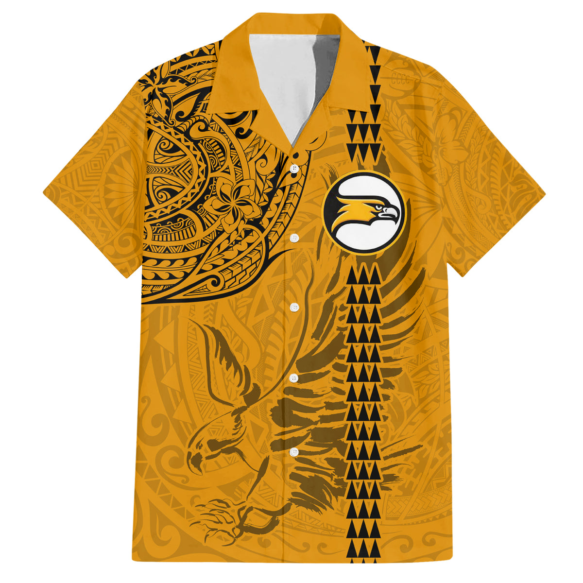 Nanakuli High and Intermediate School Family Matching Short Sleeve Bodycon Dress and Hawaiian Shirt Tribal Kakau Pattern LT03 Dad's Shirt - Short Sleeve Yellow - Polynesian Pride