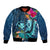 Hawaii Bomber Jacket Whale Mix Hibiscus and Kanaka Maoli Blue Version LT03 Unisex Blue - Polynesian Pride