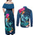Hawaii Couples Matching Off Shoulder Maxi Dress and Long Sleeve Button Shirt Whale Mix Hibiscus and Kanaka Maoli Blue Version LT03 - Polynesian Pride
