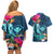 Hawaii Couples Matching Off Shoulder Short Dress and Hawaiian Shirt Whale Mix Hibiscus and Kanaka Maoli Blue Version LT03 - Polynesian Pride