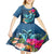 Hawaii Kid Short Sleeve Dress Whale Mix Hibiscus and Kanaka Maoli Blue Version LT03 - Polynesian Pride